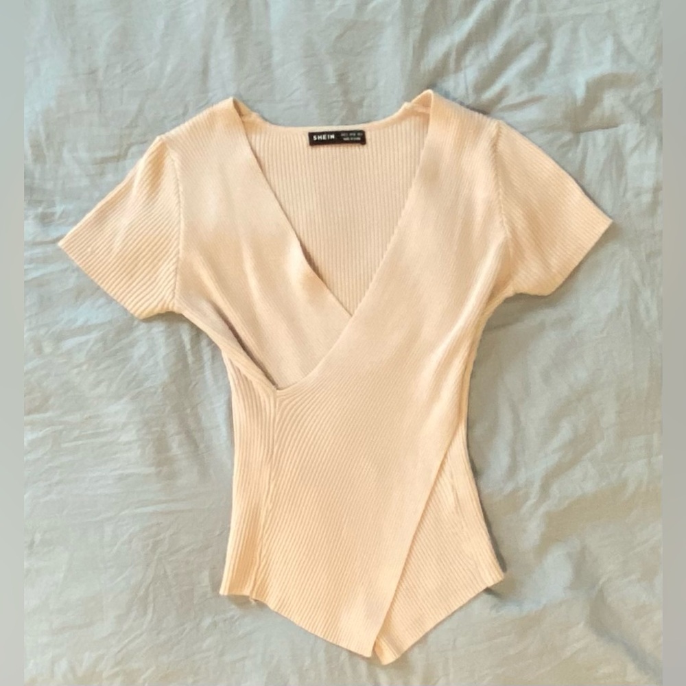 Shein‎ Wrap-Ribbed-Knit Top